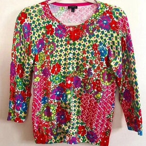 Talbots Floral Button Up Cardigan